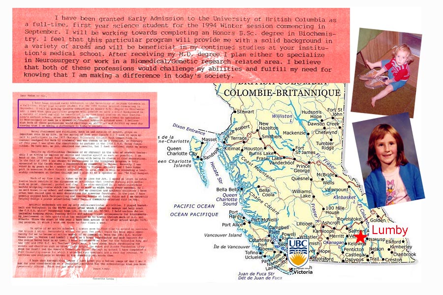 The early years: childhood photos, university admission letter and map of British Columbia